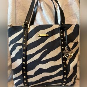 Michael Kors Zebra Print Tote in Black and Cream